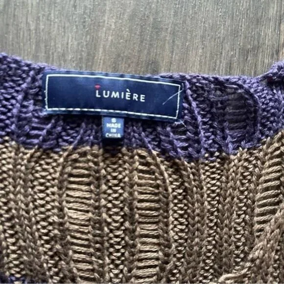 Lumiere Brown and Purple Pull Over Open Knit Sweater Size S - Picture 10 of 10
